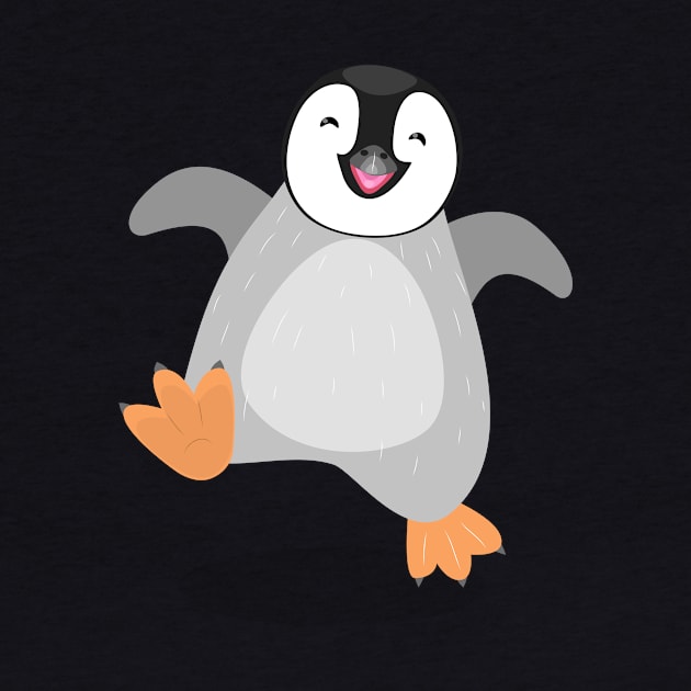 Cute happy emperor penguin chick dancing cartoon by FrogFactory